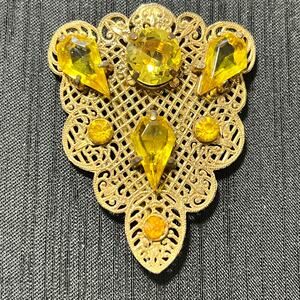 Viuntage Scarf Clip Broach 1930's Filigree Citrine Yellow Stones